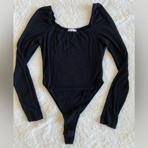 Ribbed Pink Lily Black bodysuit